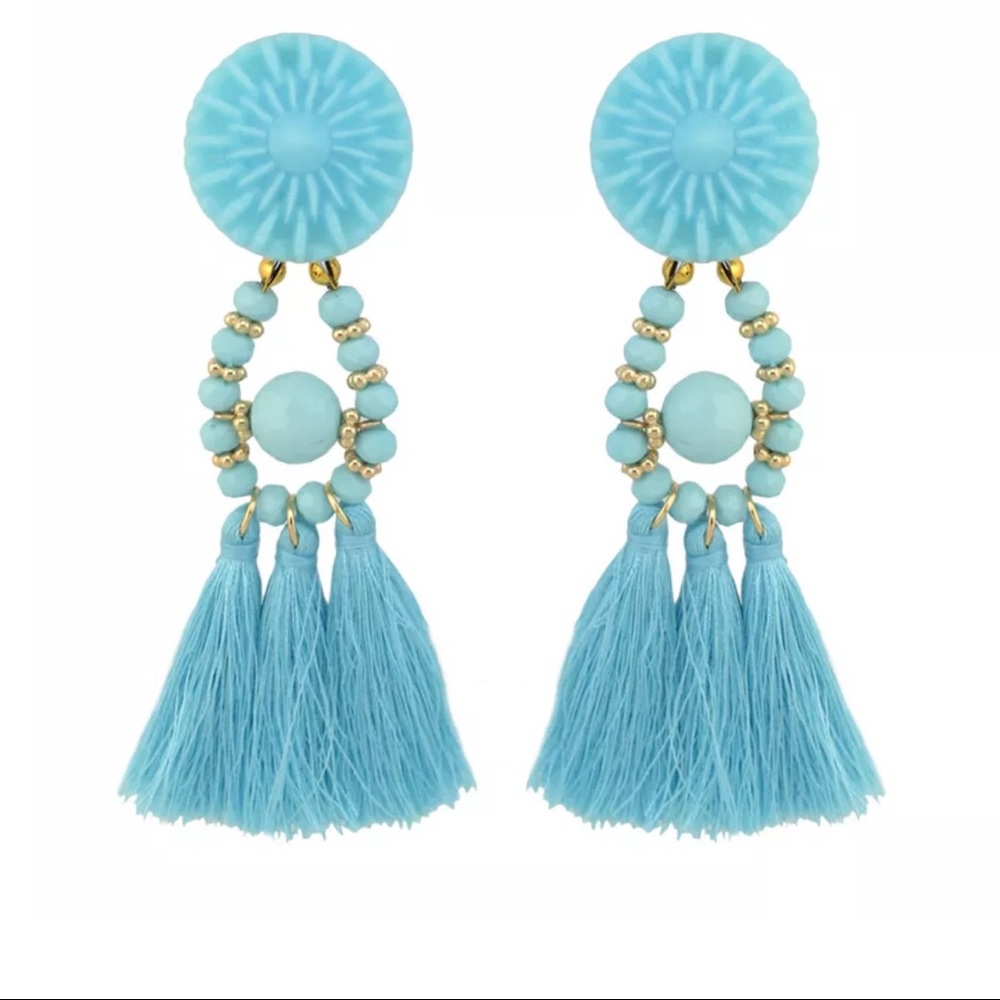 ✨”Catalina Blue”✨Earrings-Blue Tassel-Fringe-Drop - Picture 4 of 8